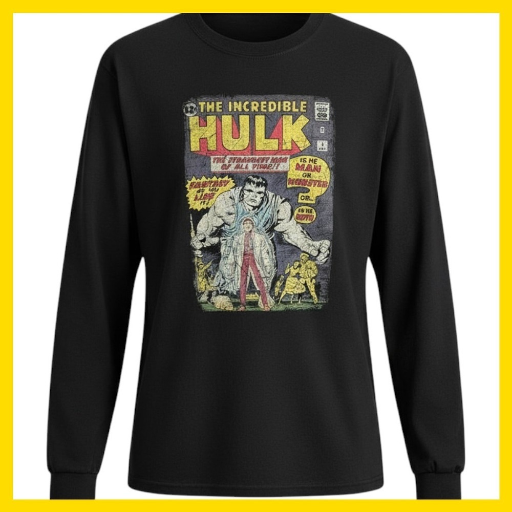 NWOT Marvel The Incredible Hulk Comic Cover Long Sleeve T Shirt Size M Black
